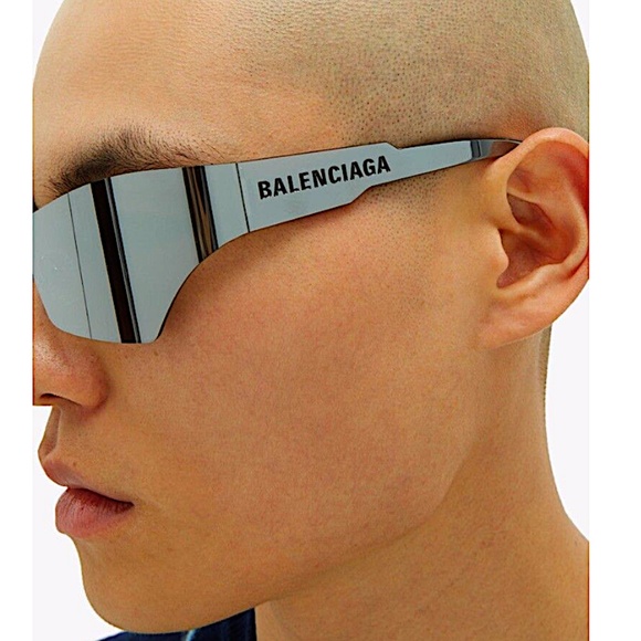 BALENCIAGA unisex Mirrored Shield Sunglasses, 99mm In Solid Grey/silver Mirror - Picture 1 of 14